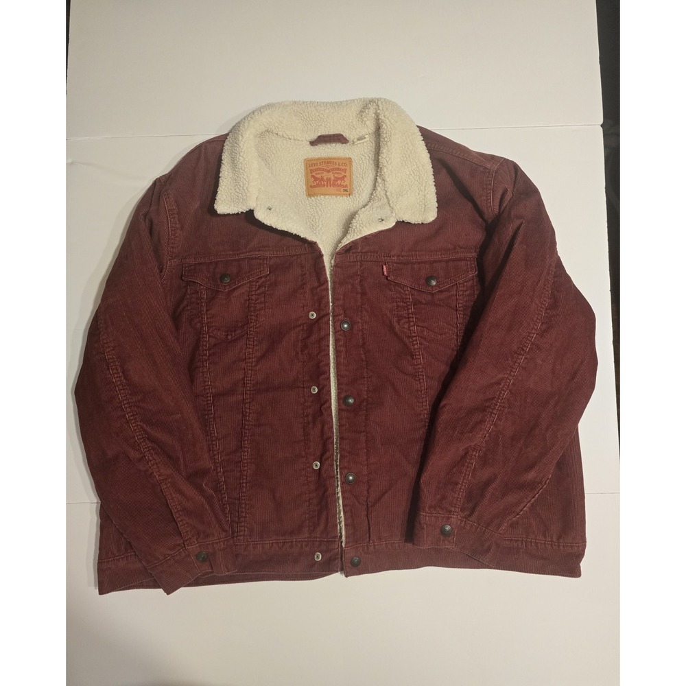 Levi's Men's 3XL Big & Tall Sherpa Lined Corduroy Trucker Jacket Burgundy